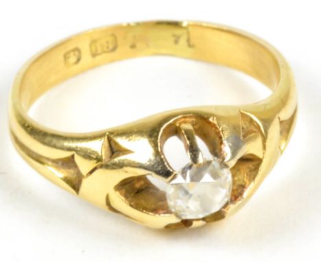 An 18ct yellow gold single stone solitaire ring, the old cut stone in claw setting approx 0.3, size M1/2, 4.9g. 