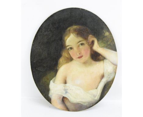 LATE 19TH/EARLY 20TH CENTURY ENGLISH SCHOOL; oil on card, portrait study of a young girl, unsigned, 60.5 x 50.5cm.