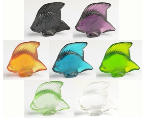 LALIQUE; seven variously coloured and clear glass models of fish, post 1945, length approx 6cm (6 boxed). CONDITION REPORT: T