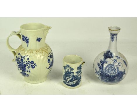 A 18th century Delft bottle necked vase decorated with floral sprays, unmarked, height 24cm, a cylindrical 18th century Worce