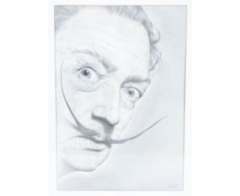 NICOLA WARD TONKINSON; pencil drawing, Salvador Dali's portrait, signed with monograms to lower right, with original label fr