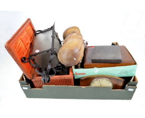 A small quantity of collectors' items including a hanging ceiling light, plated cutlery, a timepiece, etc.
