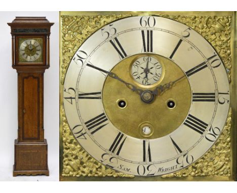 SAMUEL WRIGHT OF NORTHWICH; an 18th century oak and mahogany crossbanded eight day longcase clock with caddy top above square