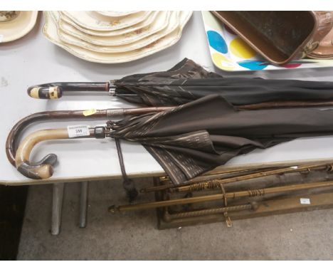 2 vintage umbrellas & walking stick