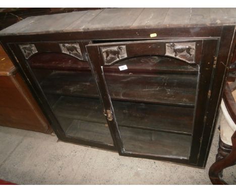 vintage glazed bookcase depicting hunting dogs