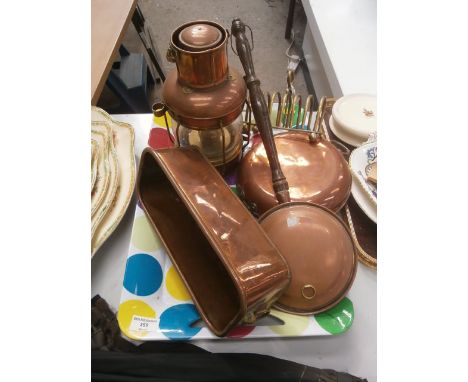 tray of copper inc. lamp & planter etc