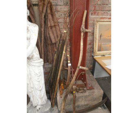 selection of vintage farm tools, inc scythe