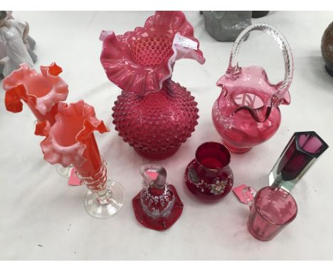 A quantity of glassware to inc a pair of vases, dimple vase, bell etc