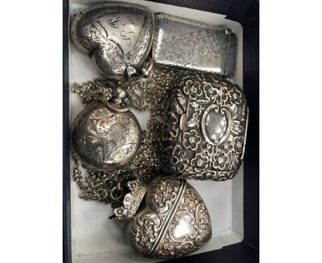 HM silver vestas; together with a sovereign holder and snuff box