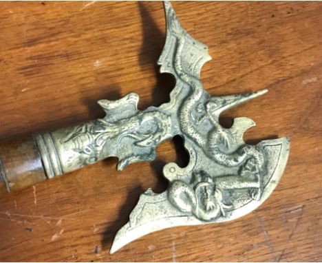 A Chinese brass-topped axe