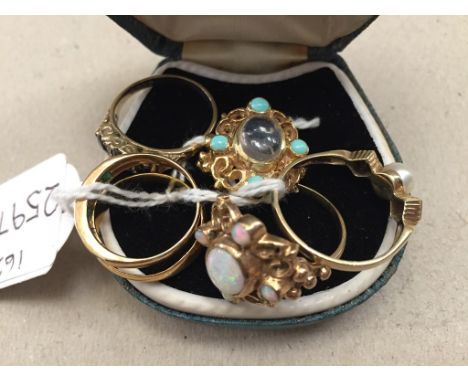 Six gold dress rings set with opal, pearls etc