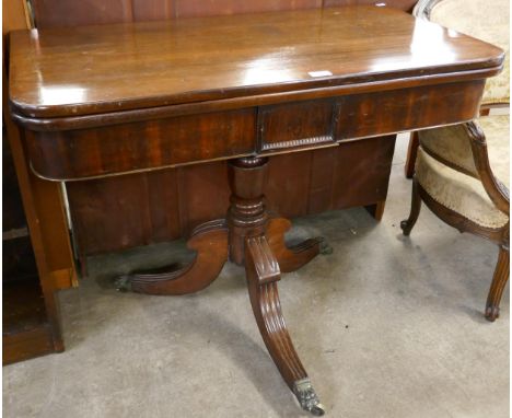 A George IV mahogany D-shaped fold over card table 