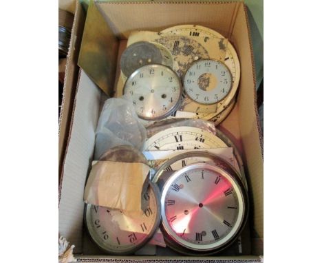 A box of 19th century and other clock dials, including: enamel, painted and others.