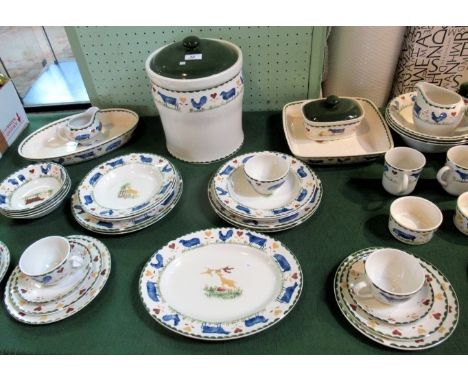 A Wood & Sons Jacks Farm breakfast service, comprising: teacups & saucers, large lidded storage jar, butter dish, milk jug, c
