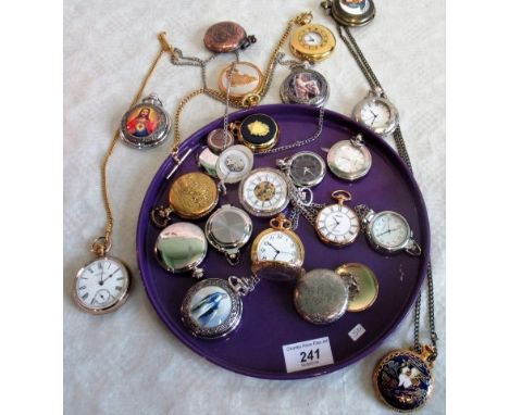 A gilt metal cased Rotary half-hunter pocket watch, suspended from a gilt metal chain, together with a collection of in exces