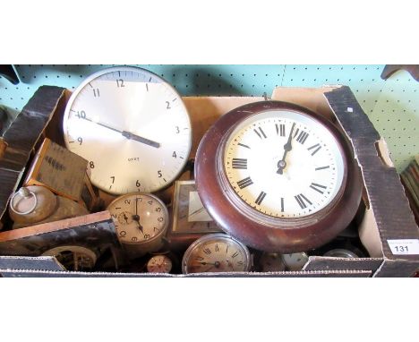 A circa 1950's GPO electric wall clock, together with various other timepieces, including alarm clocks and other similar item