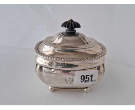 Good Oval Tea Caddy Crested with Hinged Cover Ball Feet 4” wide London 1903 by JR 230g