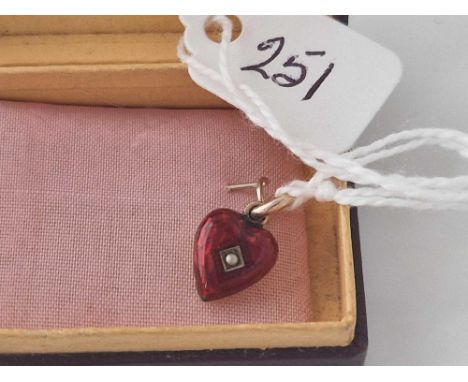 A Victorian gold red enamel pearl set heart pendant boxed