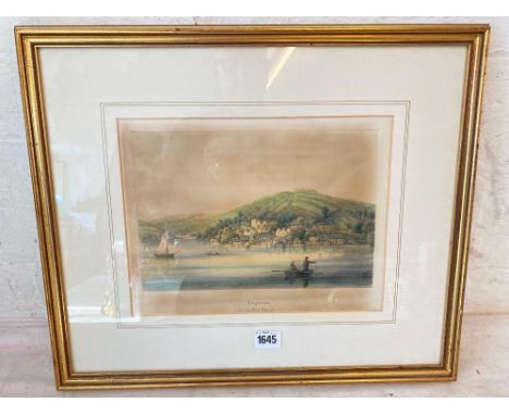 A 19th century coloured print of Kingswear with the new church