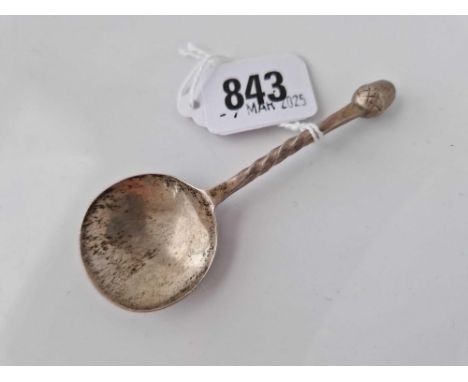 A caddy spoon with circular bowl and acorn top, London 1968