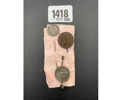 Three stick pens with coin finials