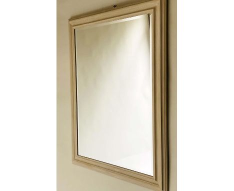 WALL MIRROR, rectangular bevelled in grey painted moulded frame, 93cm x 120cm H. 