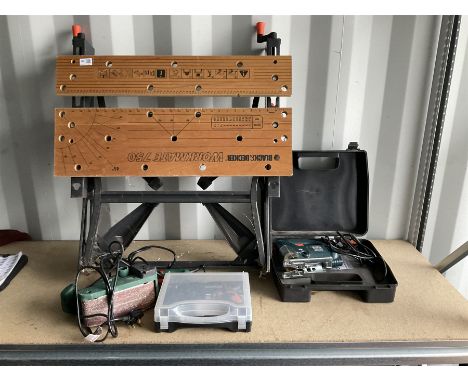 Black&amp;Decker Workmate 750 with belt sander, Worx electric screwdriver with corded jigsaw