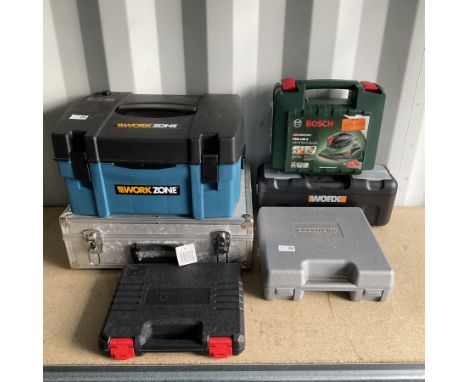 Selection of electrical and other tools such as Bosch multi sander, battery drill, Worx cutter and other 
