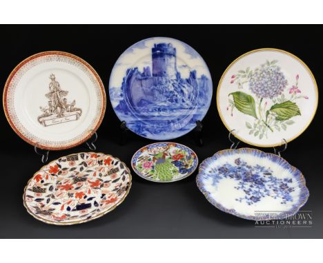 Six various plates, including a blue &amp; white Royal Doulton 'Pembroke Castle' plate and two Spode collector's plates (6)