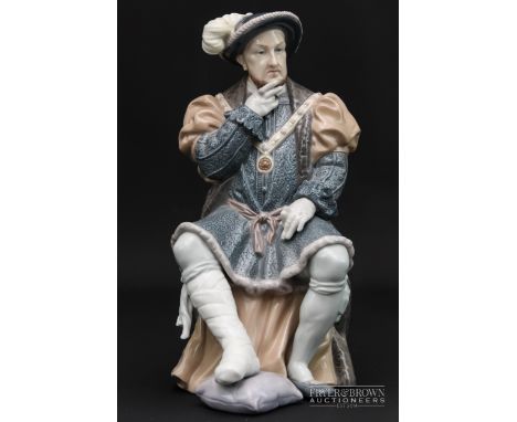 A Lladro limited edition figure of Henry VIII, c1980, he modelled seated with a bandaged leg, signed to base by the modeller 