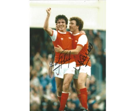 Arsenal 1980, Football Autographed 12 X 8 Photo, A Superb Image Depicting Frank Stapleton Celebrating His Wonderful Lobbed Go