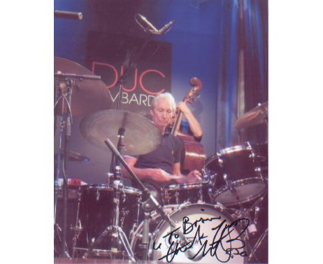 Rolling Stones - Charlie Watts signed 10 x 8 inch photo of the legendary drummer in action.  Good Condition. All autographs a