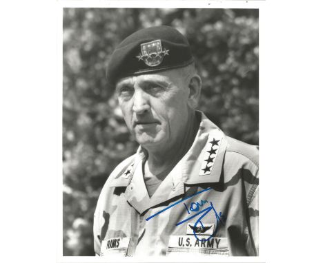 Tom Franks signed 10x8 black and white photo. US Army retired general.  Good Condition. All autographs are genuine hand signe