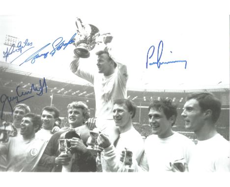 Leeds United 1968, Football Autographed 12 X 8 Photo, A Superb Image Depicting Captain Billy Bremner Holding Aloft The League