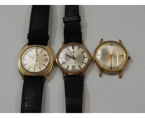 An Omega Constellation gentlemans automatic wristwatch chronometer, in a rolled gold case, with black leather strap, and a ge