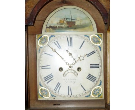 A George III longcase clock, with eight day movement, striking on a bell and signed J Willson, Spalding, having a painted arc