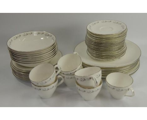 A Royal Worcester Bridal Lace pattern part dinner and tea service, (2 trays).