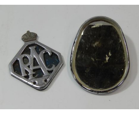 A vintage chrome RAC badge, and a Stadium chrome plated wing mirror, (2).