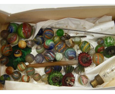 Old marbles, and vintage Christmas tree candle holders, (a small collection).