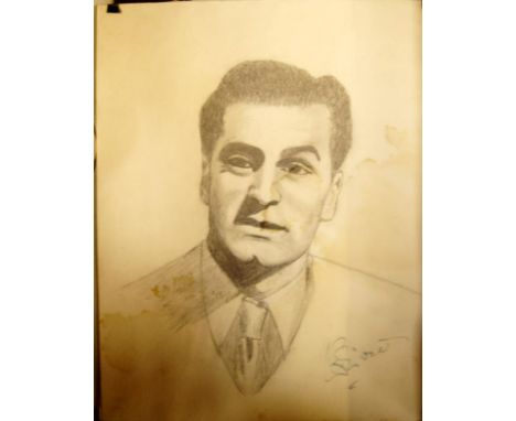 Sir Laurence Olivier. An autographed pencil sketch by Jean Rush, 27cm x 22cm.  