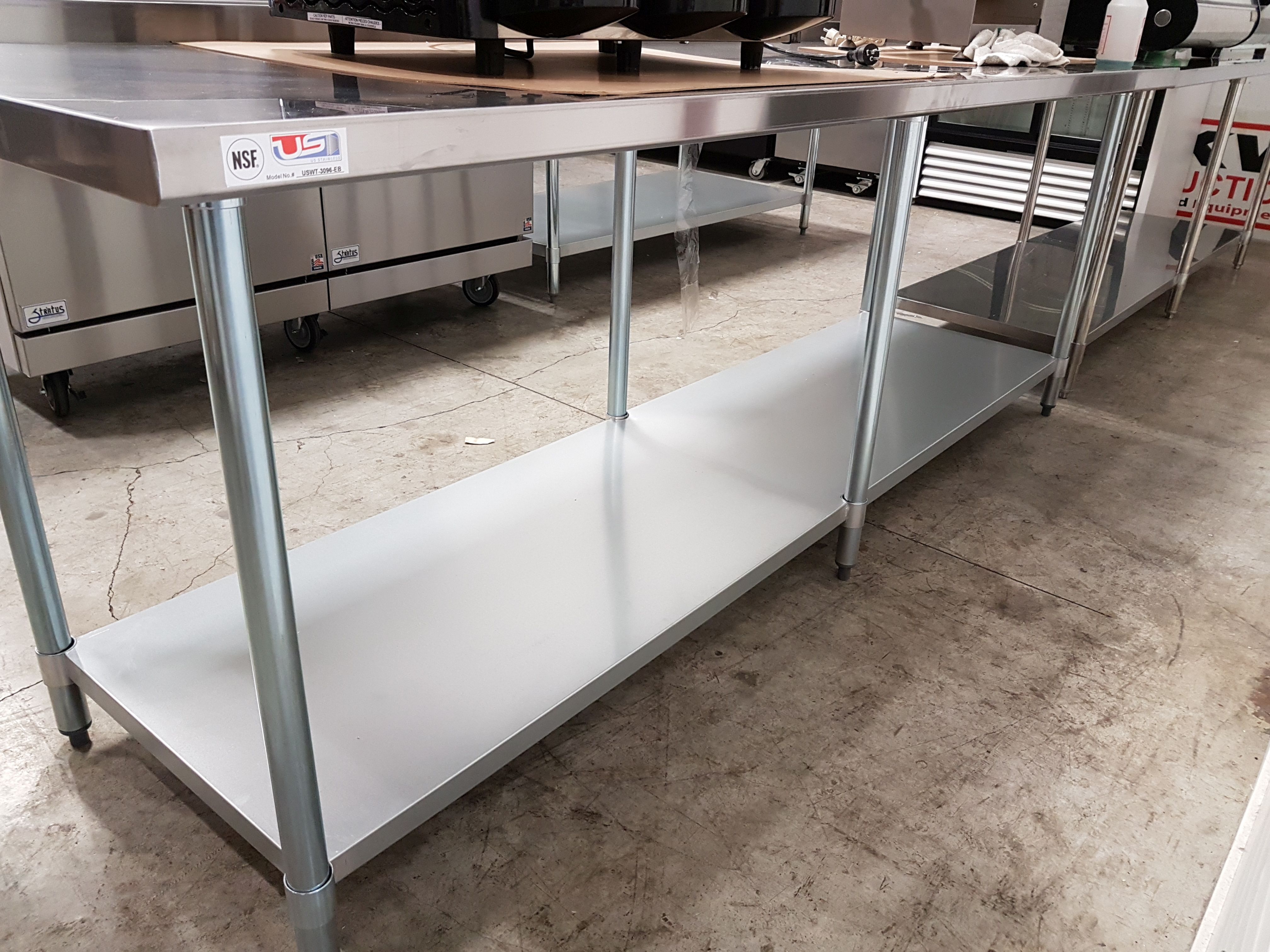 30" x 96" Stainless Work Table with Back Splash, Floor Model New