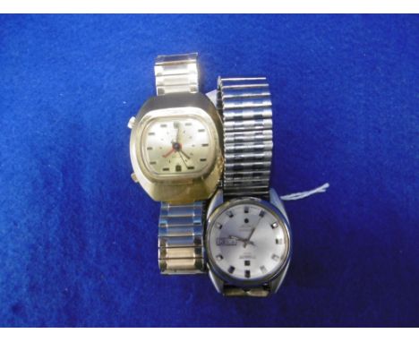 A VINTAGE TISSOT AUTOMATIC SEASTAR WRIST WATCH AND A VINTAGE SICURA SIGNAL AUTOMATIC ALARM WRIST WATCH
