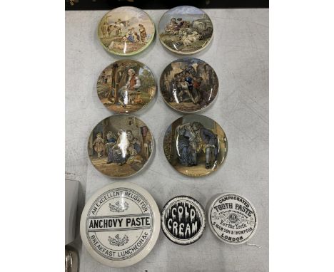 A COLLECTION OF VINTAGE PRATTWARE AND FURTHER POT LIDS, ANCHOVY PASTE ETC 