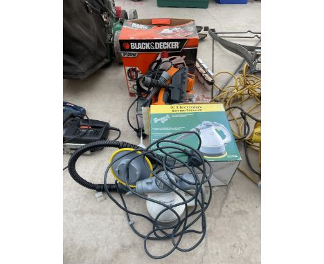 AN ASSORTMENT OF TOOLS TO INCLUDE A BLACK AND DECKER WALL PAPER STRIPPER AND A PAINT SPRAYER ETC 