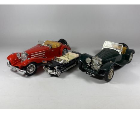 THREE SCALE CAR MODELS TO INCLUDE TWO BURAGO RACING CAR EXAMPLES 