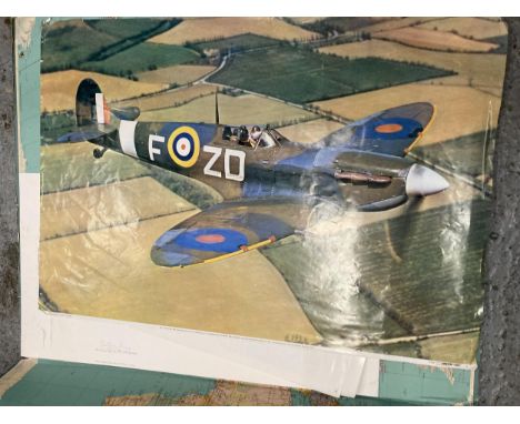 TWO SIGNED COLOURED PRINTS OF WORLD WAR II AIRCRAFT, SIGNED PRINT OF BATTLE OF BRITAIN A.C.E. WING COMMANDER GEOFFRY PAGE D.S