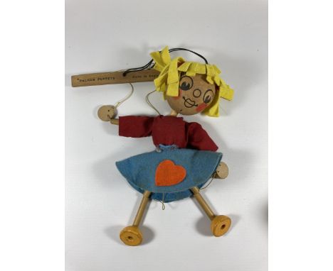 A VINTAGE PELHAM PUPPET - GIRL WITH YELLOW HAIR IN ORIGINAL BOX 