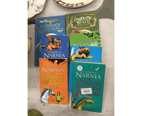 FIVE C. S. LEWIS CHRONICLES OF NARNIA PAPERBACKS PLUS TWO J. K. ROWLING BOOKS 