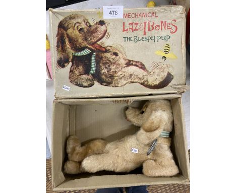 A VINTAGE BOXED MECHANICAL LAZY BONES THE SLEEPY PUP 