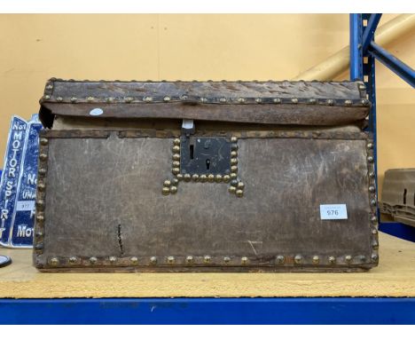 A VICTORIAN PONY SKIN TRUNK WITH DOMED TOP WITH THE INITIALS W. F. HEIGHT 30CM, WIDTH 50CM, DEPTH 31CM 